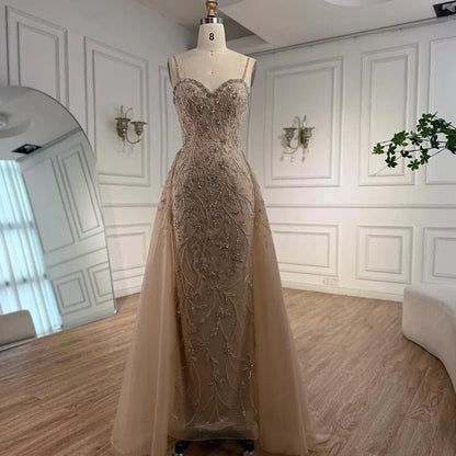Luxury Nude Beaded Evening Dress with Overskirt 2025 LA73121