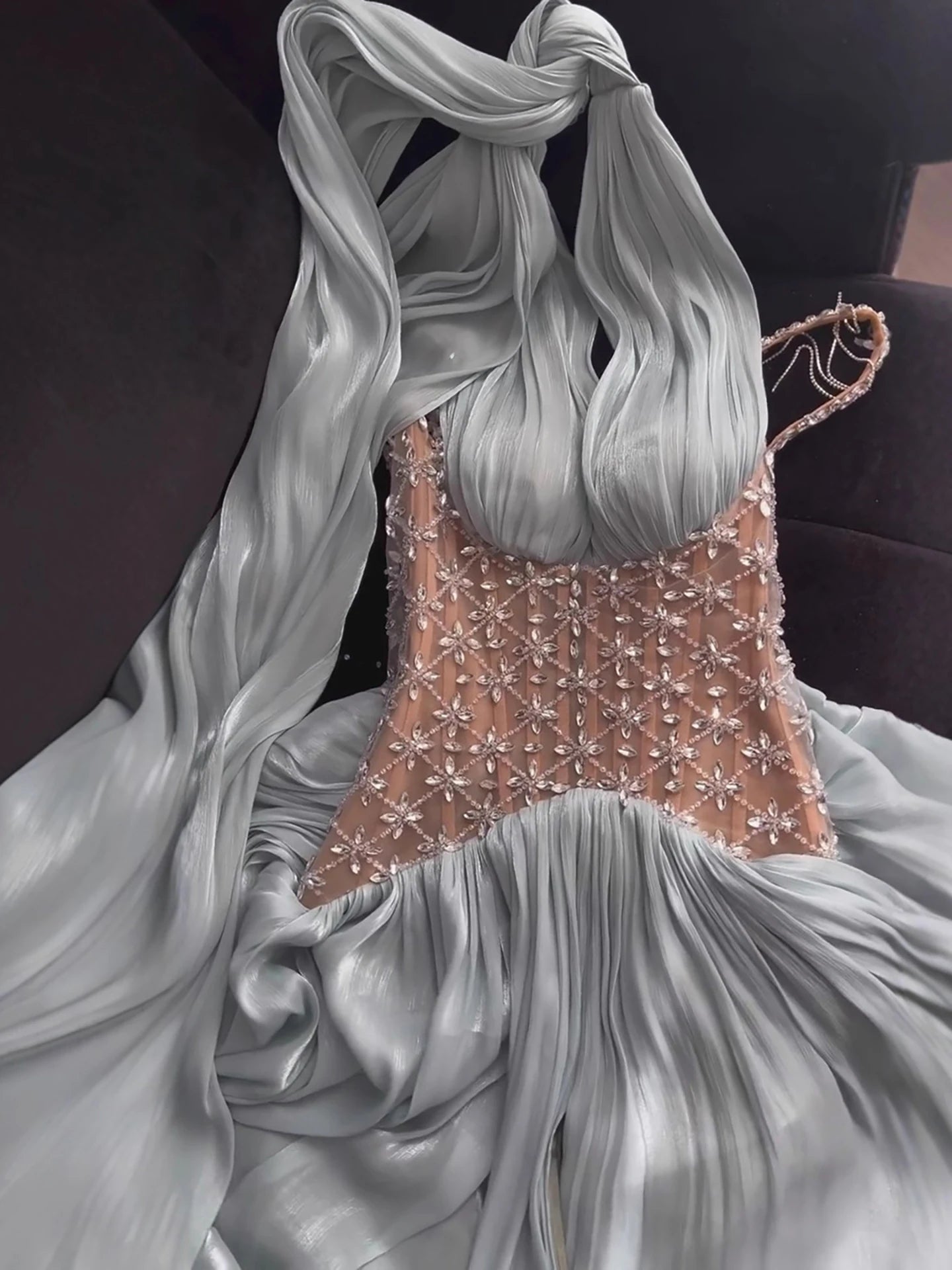 Luxury Turquoise Crystal Beaded A-Line Evening Dress LA73421