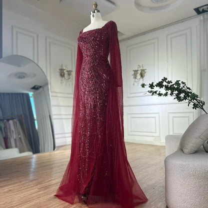 Luxury Arabic Mermaid Evening Dress with Cape Sleeves Plus SizeLA72590A