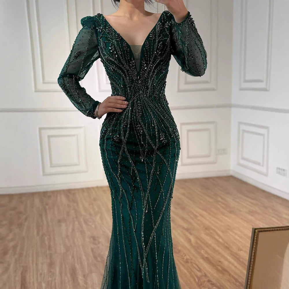 Luxury Nude Beaded Mermaid Evening Gown LA72827 for Formal Occasion