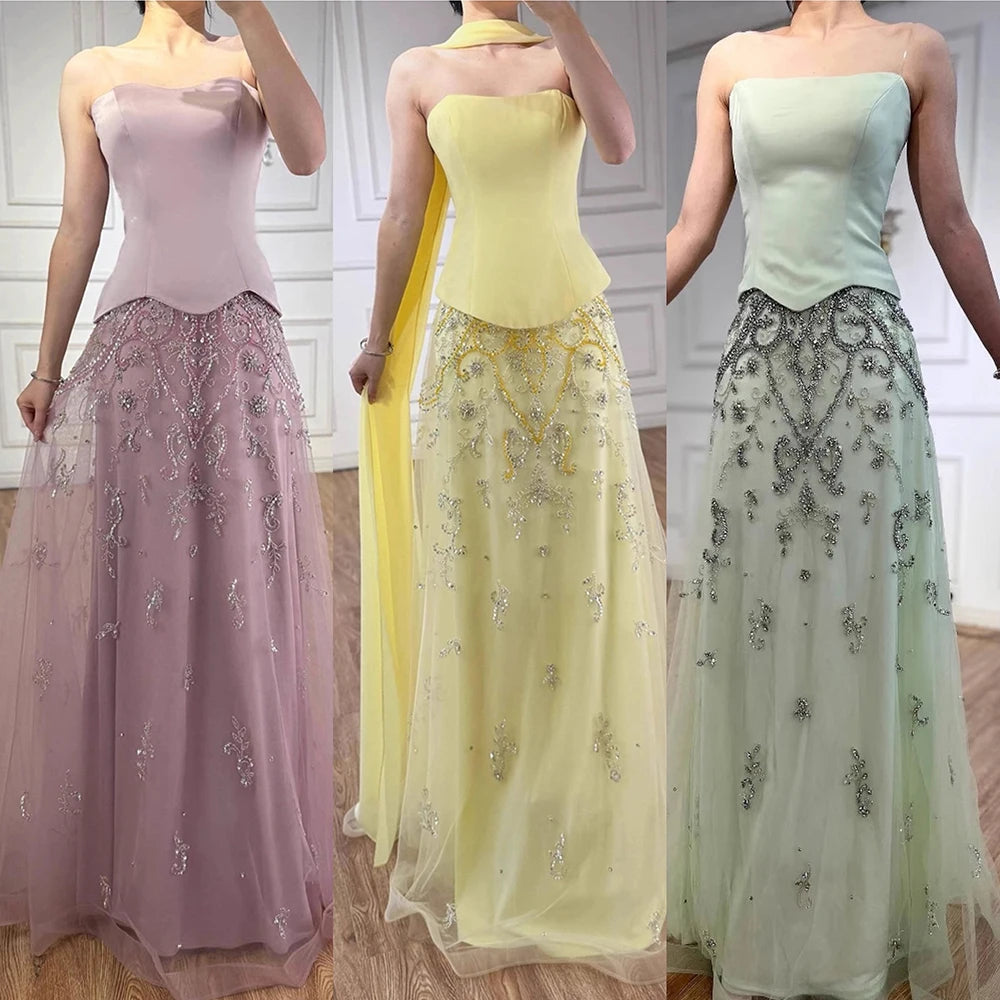 Elegant Sage Green Beaded A-Line Evening Dress Gown LA72809