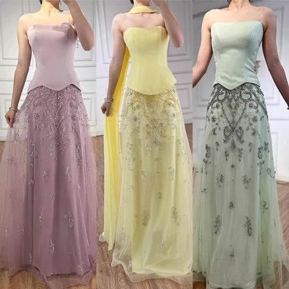 Elegant Sage Green Beaded A-Line Evening Dress Gown LA72809