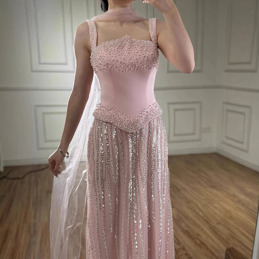 Glamorous Strapless Mermaid Evening Dress with Pearls LA73070