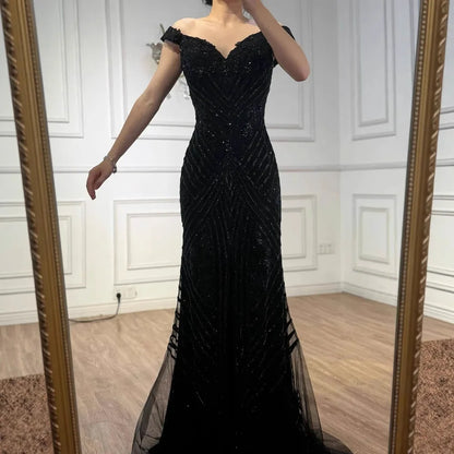 Luxury Silver Gray Off Shoulder Mermaid Evening Dress LA73018