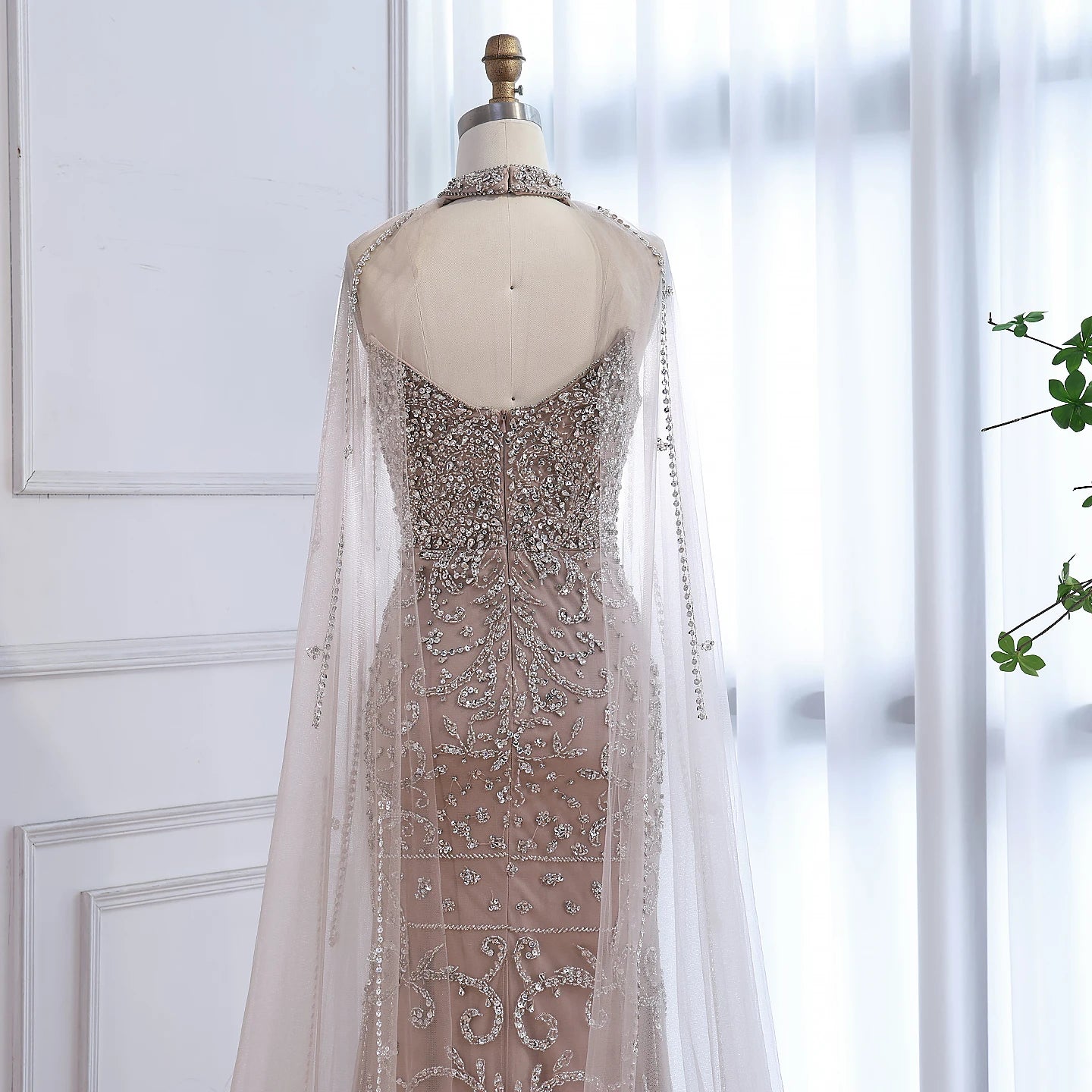 Luxury Sexy Split Evening Dress With Cape Nude LA73339