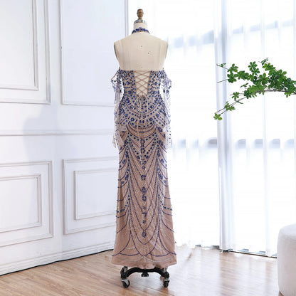 Luxury Kosovo Blue Evening Dress With Gloves LA72760C