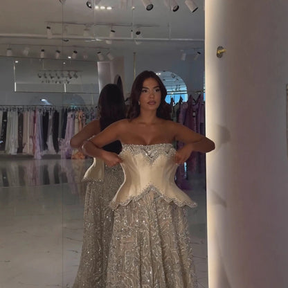 Luxury Champagne Crystal Two Pieces Evening Dress LA73050D