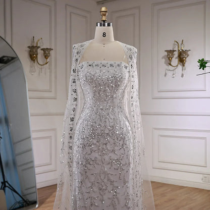 Luxury White Dubai Arabia Beading  Evening Dress With Cape LA72870