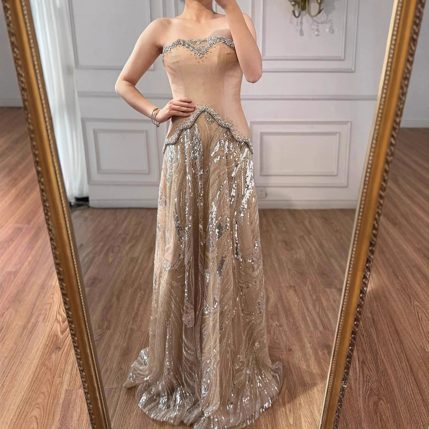 Luxury Champagne Crystal Two Pieces Evening Dress LA73050D