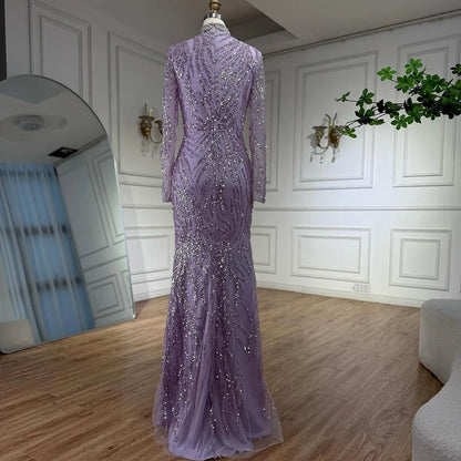 Luxury Silver Nude Beaded Mermaid Evening Dress LA73083