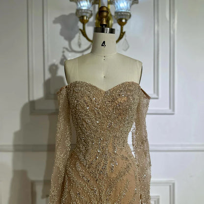 Luxury Beaded Evening Dress Off-Shoulder Long Sleeves Sequins LA72824A