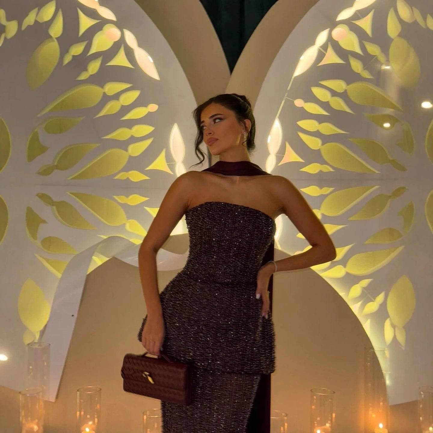 Elegant Arabic Designer Purple Two Pieces Evening Dress for Wedding Guest LA73219