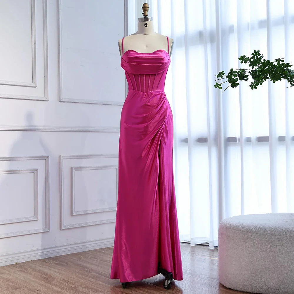 Pink Mermaid Sweetheart Ruched Silk Satin Evening Dress LA73153