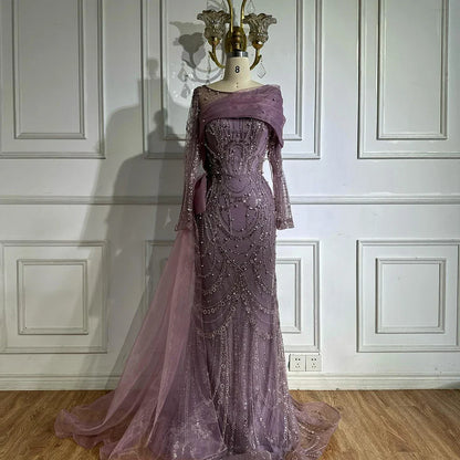 Luxury Pink Beaded Mermaid Evening Dress with Overskirt LA72348A