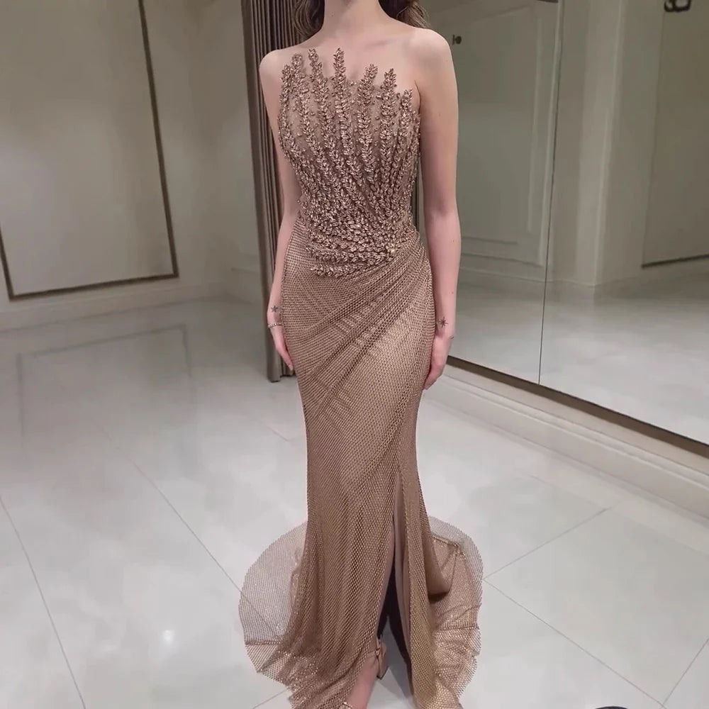 Luxury Caramel Mermaid Evening Dress Split LA72985