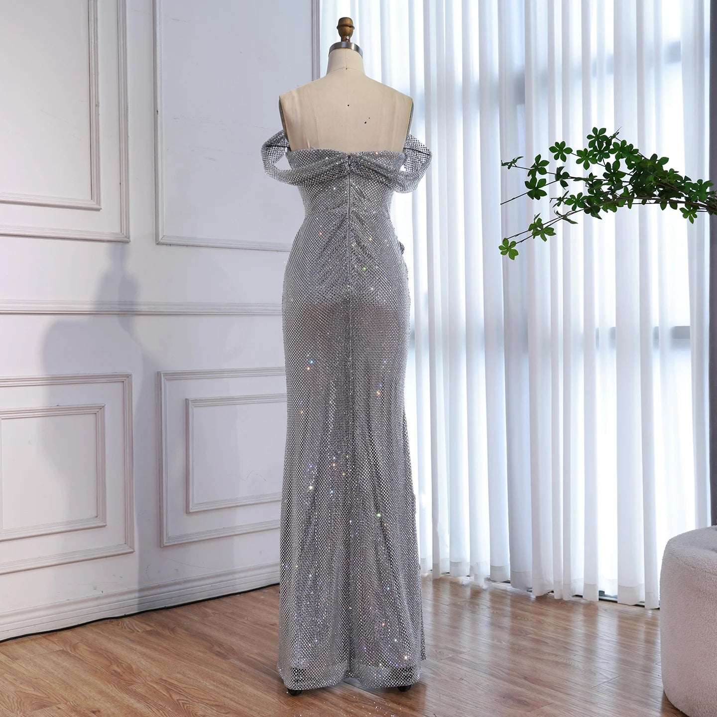 Luxury Silver Diamond Corset Off Shoulder Mermaid Evening Dress LA73410
