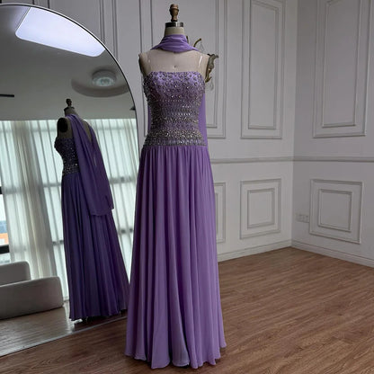 Lilac Strapless Beaded A Line Arabic Evening Dress LA73044