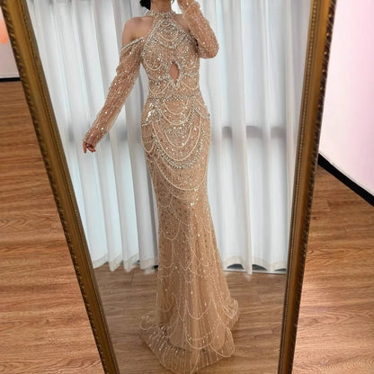Nude Cutout Luxury Evening Dress Dubai Style for Women LA72607