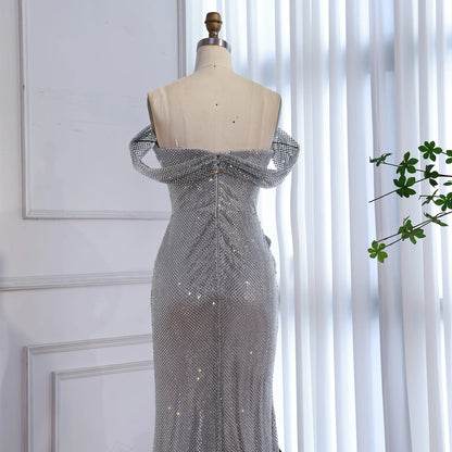 Luxury Silver Diamond Corset Off Shoulder Mermaid Evening Dress LA73410