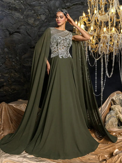 Elegant Olive Green A-Line Chiffon Evening Dress For Occasion LA73273