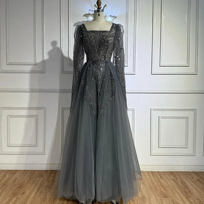 Luxury Gray A Line Beaded Evening Dress for Women LA73088