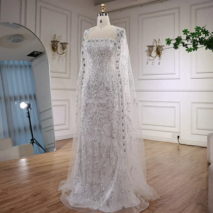 Luxury White Dubai Arabia Beading  Evening Dress With Cape LA72870