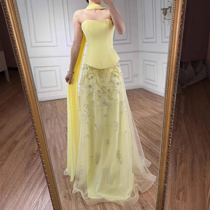 Elegant Sage Green Beaded A-Line Evening Dress Gown LA72809