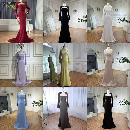 Luxury Dubai Blue Satin Mermaid Evening Dress Lace-Up Back LA72416