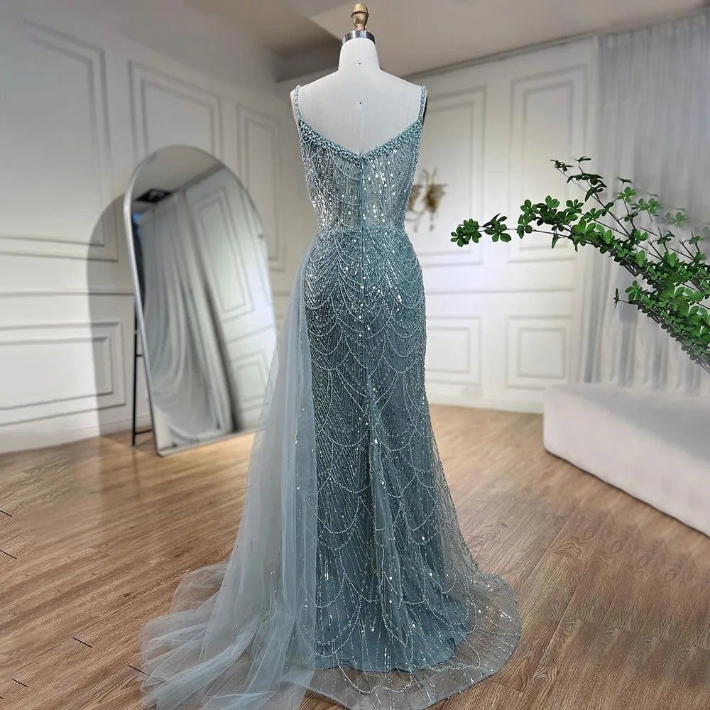Nude Mermaid Spaghetti Straps Beaded Evening Gown 2025 LA72189