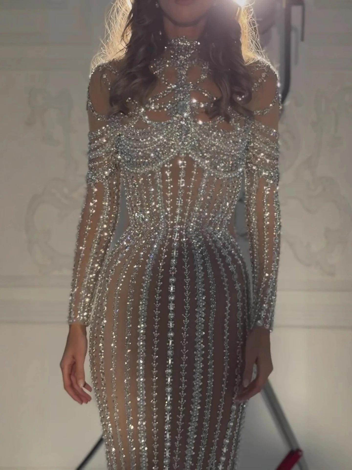 Luxury Nude Crystal Beaded Mermaid Evening Dress LA73391