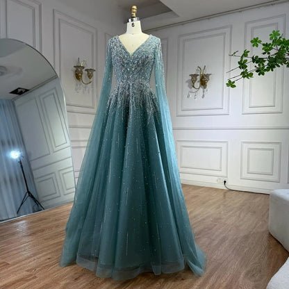 Luxury Caramel Dubai Evening Dress with Cape LA73269