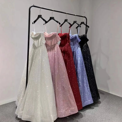 Luxury Pink Sequin Off Shoulder Evening Dress Ball Gown LA73456