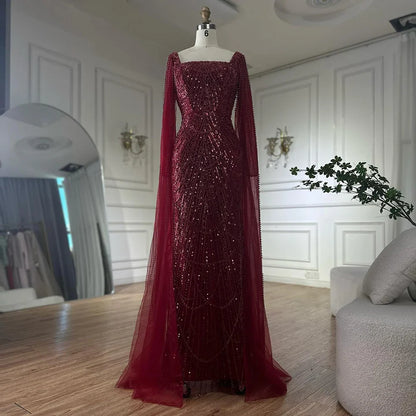 Luxury Arabic Mermaid Evening Dress with Cape Sleeves Plus SizeLA72590A