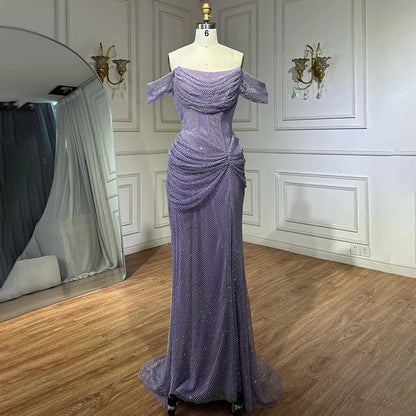 Dubai Elegant Purple Evening Dress with Sleeveless Tulle LA72790