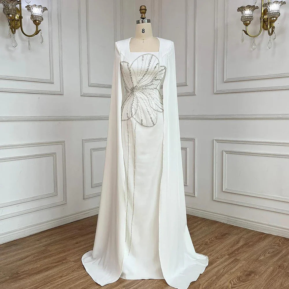 Elegant Black Luxury Beaded Arabic Evening Dress with Cape Sleeves LA72461