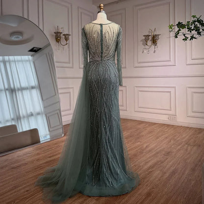 Luxury Nude Beaded Crystal Evening Dress with Overskirt LA72812