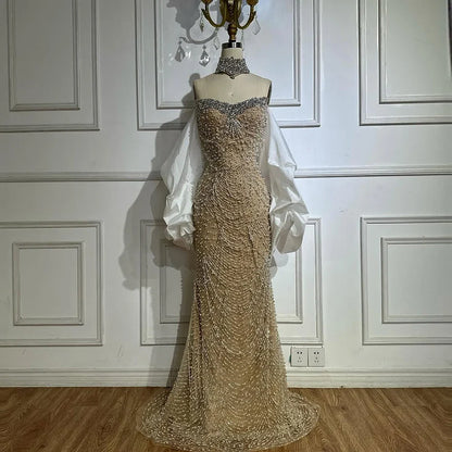 Luxury White Nude Beaded Mermaid Evening Dress LA72802