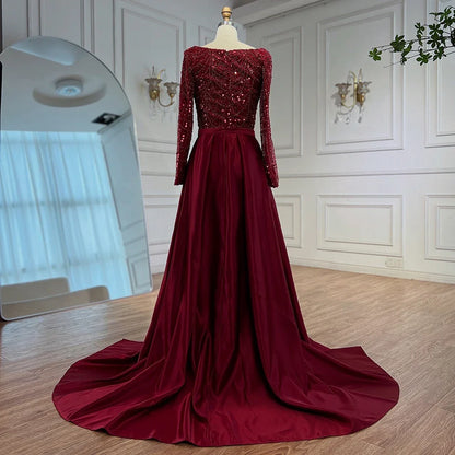 Luxury Wine Red Mermaid Evening Dress with Overskirt Plus Size LA72352A