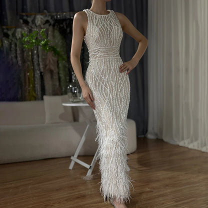 Elegant Arabic  Black & White Feather  Midi  Evening Dresses  LA72076