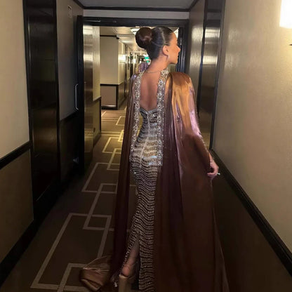 Luxury Caramel Beaded Mermaid Evening Dress LA73447