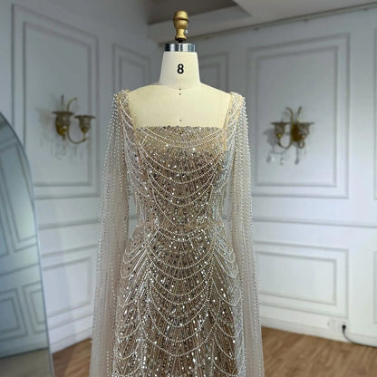 Luxury Dubai Nude Modest Muslin A-Line Evening Dress Plus Size LA72590B