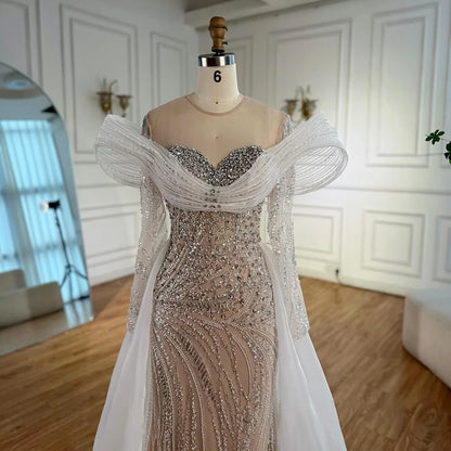 Elegant White Nude Sequin Beaded Mermaid Evening Gown LA72266C