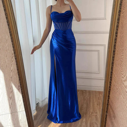 Pink Mermaid Sweetheart Ruched Silk Satin Evening Dress LA73153