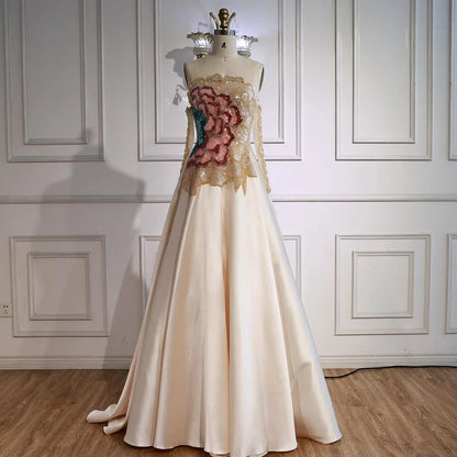 Luxury Chic Arabic Designer  Beaded Satin A-Line Evening Dress  LA72195B