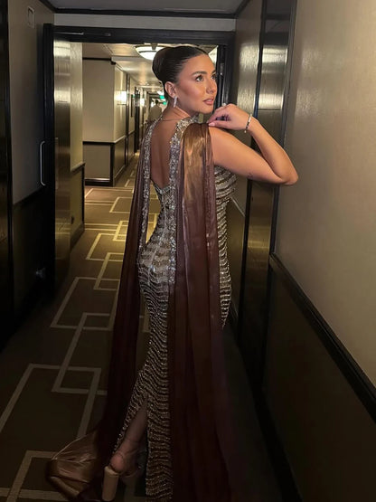 Luxury Caramel Beaded Mermaid Evening Dress LA73447