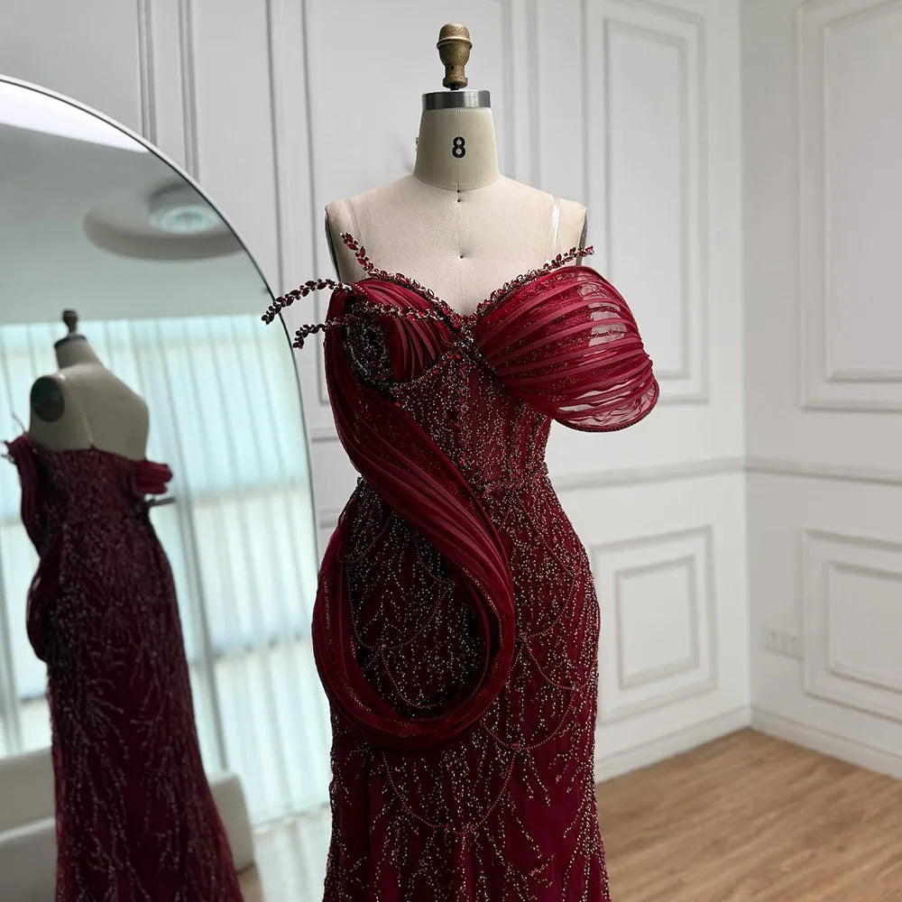 Pink One-Shoulder Luxury Beaded Cut Out Mermaid Evening Dress LA72455