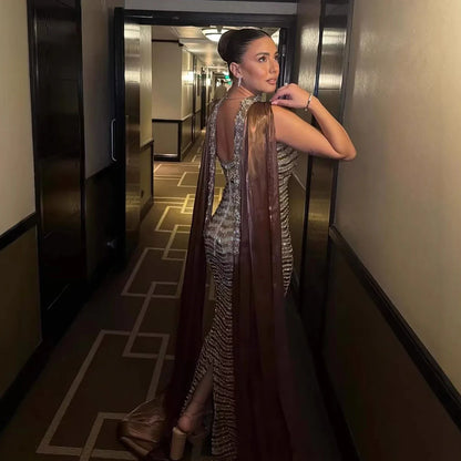 Luxury Caramel Beaded Mermaid Evening Dress LA73447