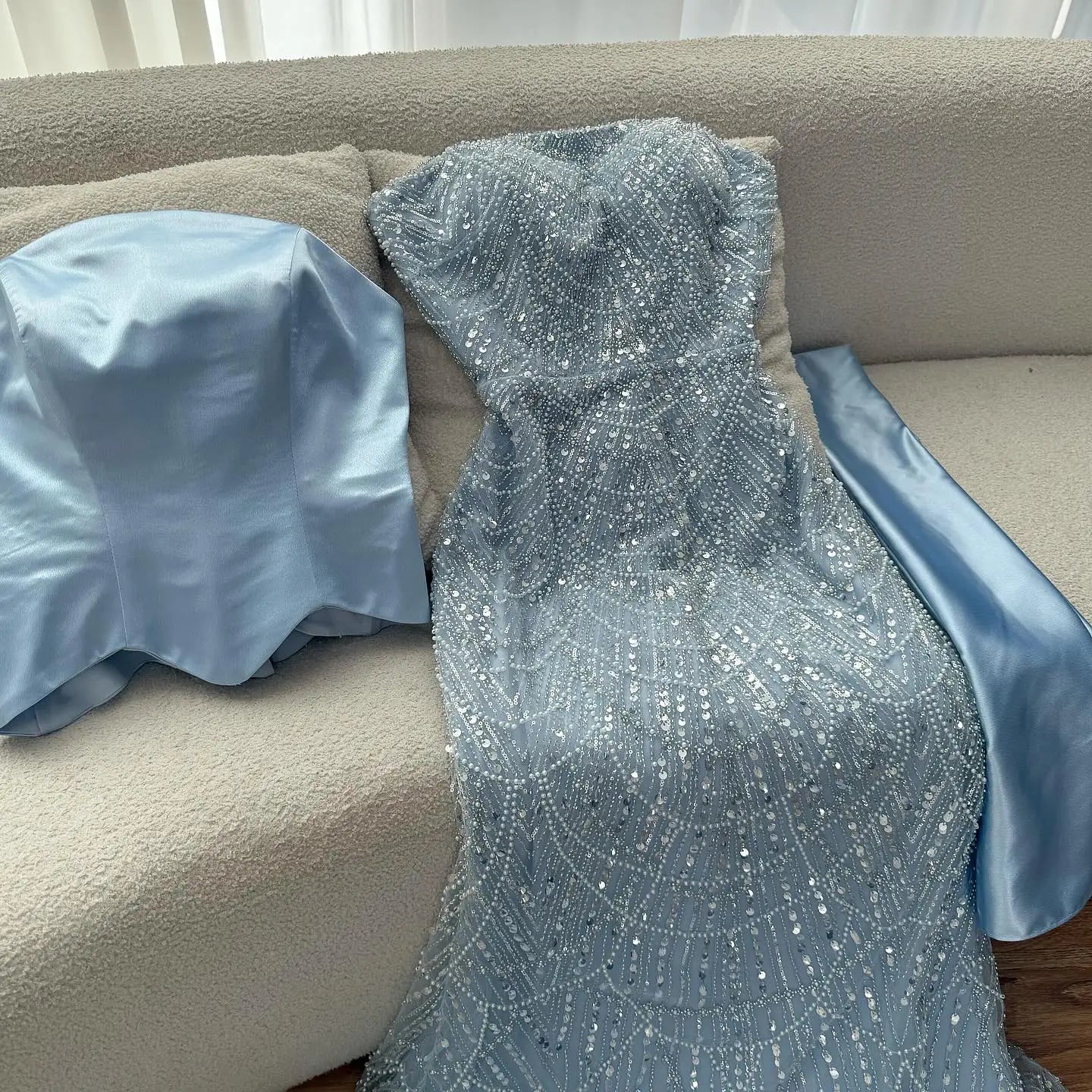 Blue Arabic Dubai Designer A-Line Evening Dress for Women Party LA73216