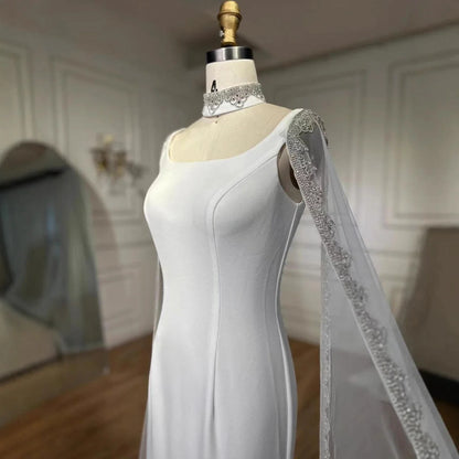 Luxury Blue Mermaid Beaded Evening Dress with Cape Sleeves LA72086