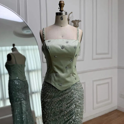 Luxury Sage Green Beaded 1 Pieces Evening Dress LA72977